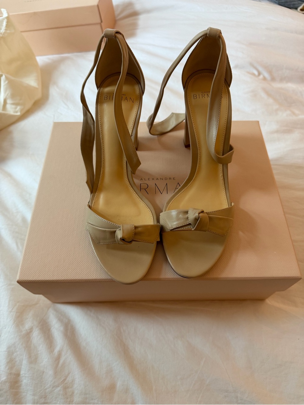 Alexandre Birman Taupe Knotted Ankle-Tie Sandals